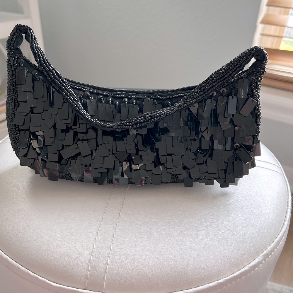 Moyna Black Paillette Beaded Evening Bag